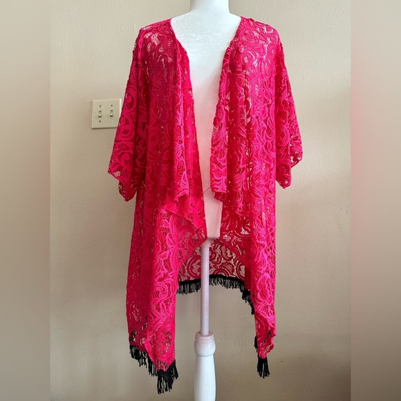 LuLaRoe Sweaters - Lularoe size large see through pink fringe cardigan